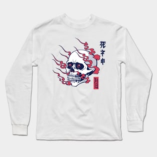 Japanese skull with flames Long Sleeve T-Shirt